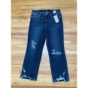 Judy Blue Women's 7 Blue Jeans Denim Cotton Straight‎ Cropped Distressed Stretch